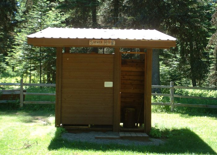Image of the covered shower facility outside the main lodge.